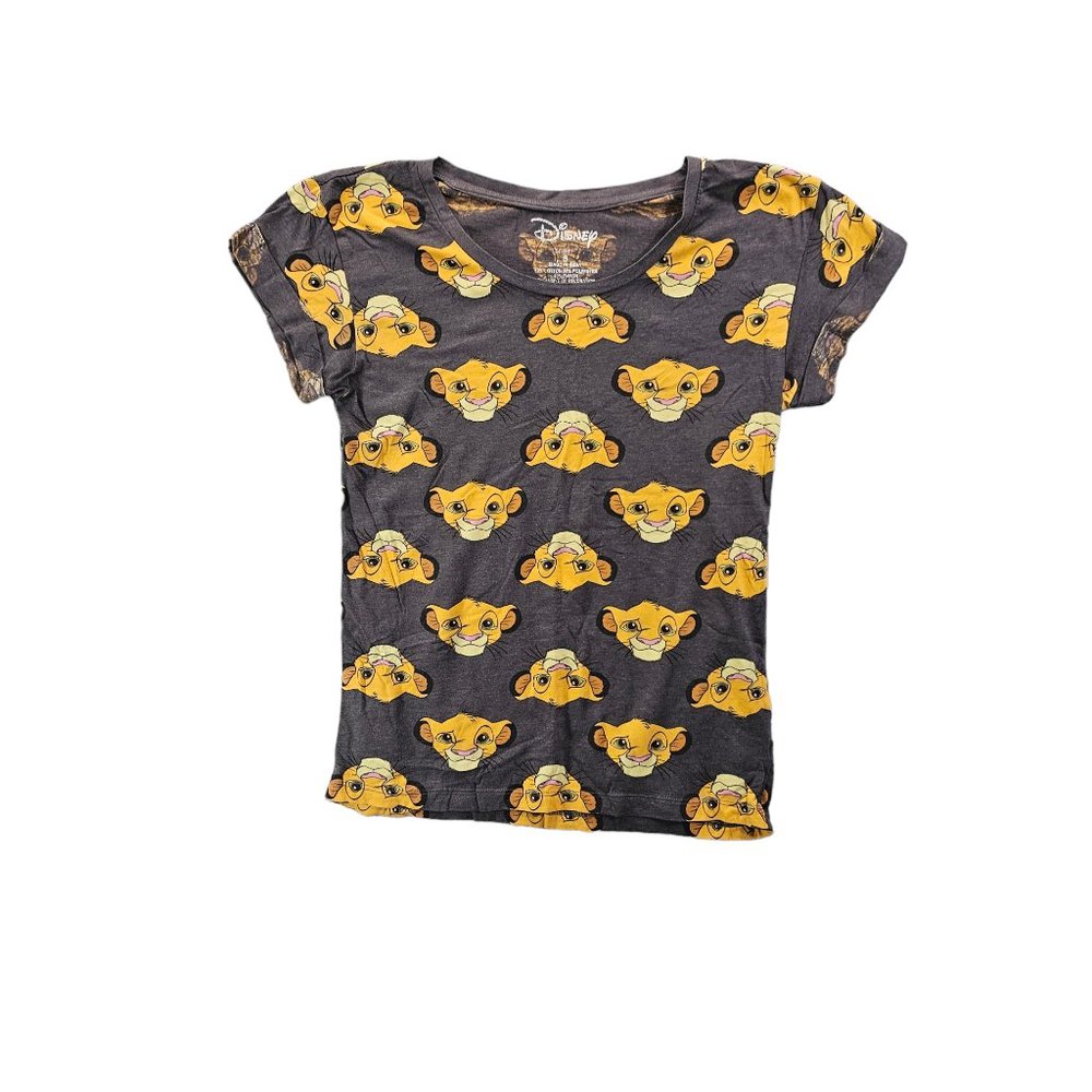 Disney Womens Size S Gray Graphic Tee Lion King Simba Face T-Shirt Casualwear